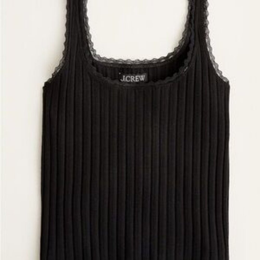 J. Crew Black Ribbed Tank Top with lace